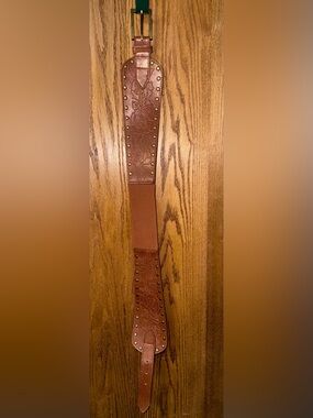 Brown Studded Tooled Leather Belt Strap